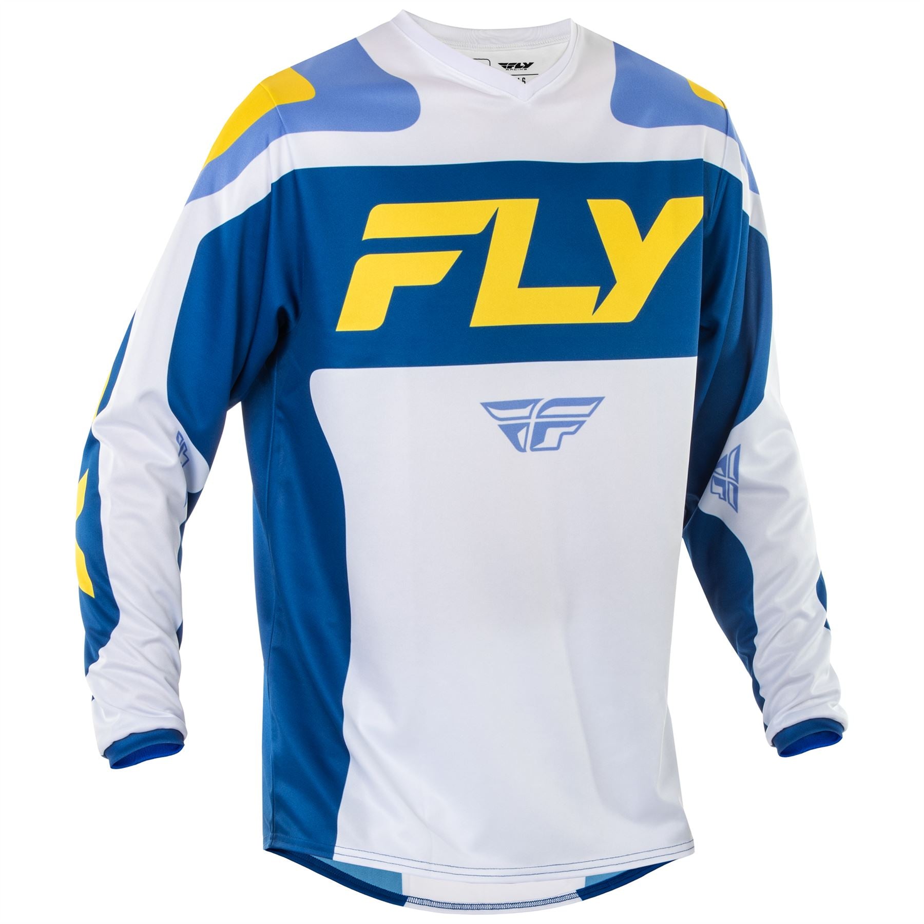 Fly Racing 2025 F-16 Motocross Jersey White Dark Blue Yellow